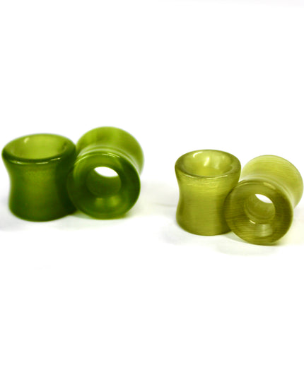 Olive Green Cat Eye Glass Tunnel Plugs