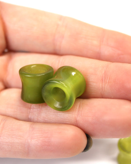 Olive Green Cat Eye Glass Tunnel Plugs
