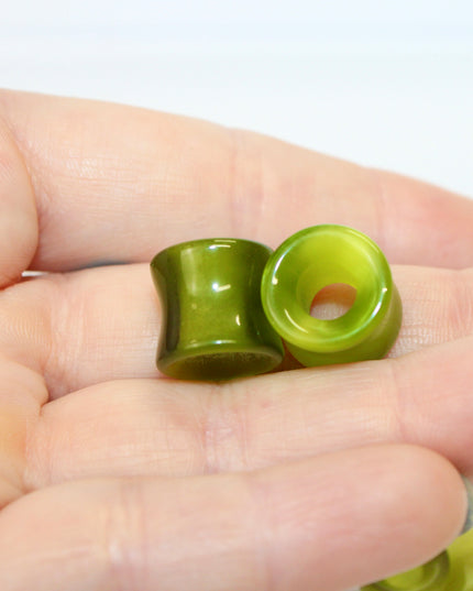 Olive Green Cat Eye Glass Tunnel Plugs