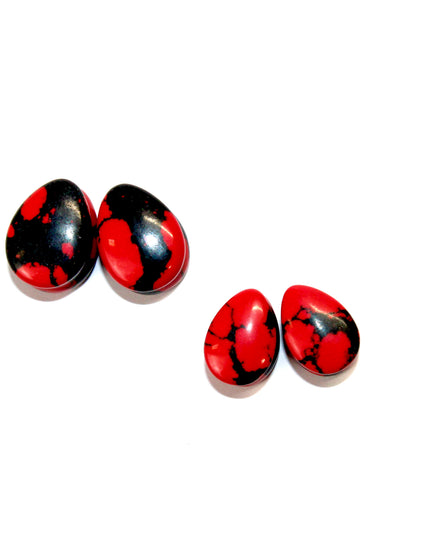 Red and Black Howlite Teardrop Plugs 
