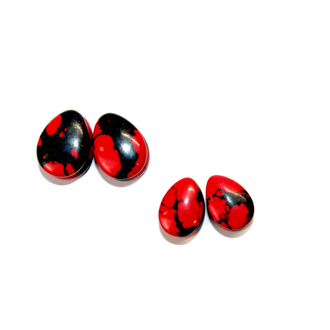 Red and Black Howlite Teardrop Plugs 
