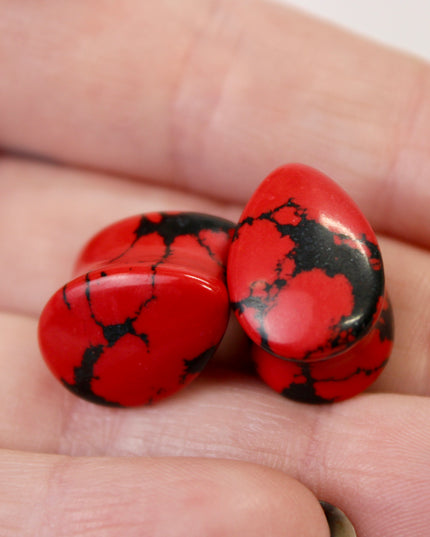 Red and Black Howlite Teardrop Plugs 