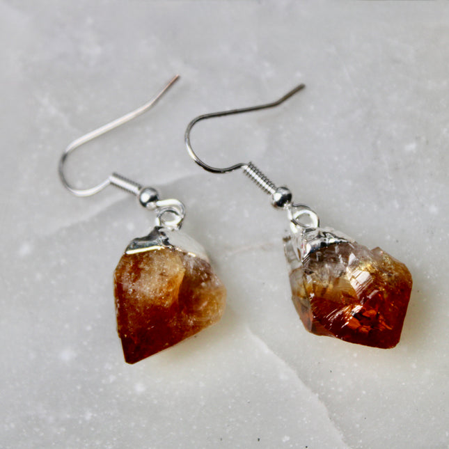 Raw Citrine Dangle Earrings – Natural Crystal Jewelry for Abundance, Joy & Solar Plexus Energy, Healing Stone Gift - EC Plugs