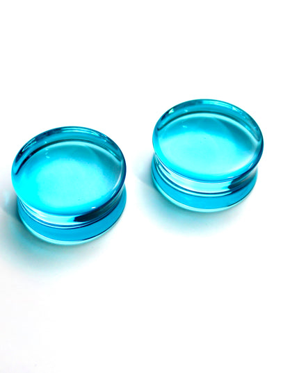 Aqua Blue Glass Double Flares for Gauged Ears 6mm-44mm
