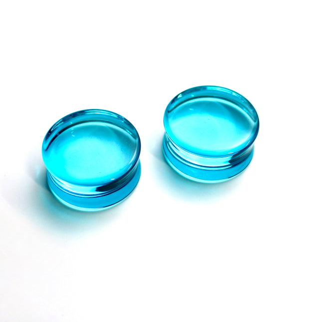 Aqua Blue Glass Double Flare Plugs 6mm-44mm