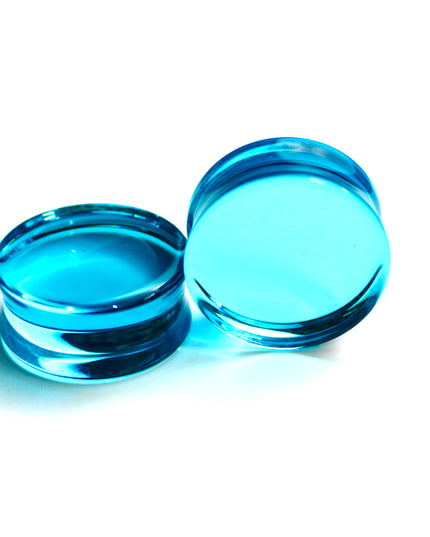 Aqua Blue Glass Double Flares for Gauged Ears 6mm-44mm