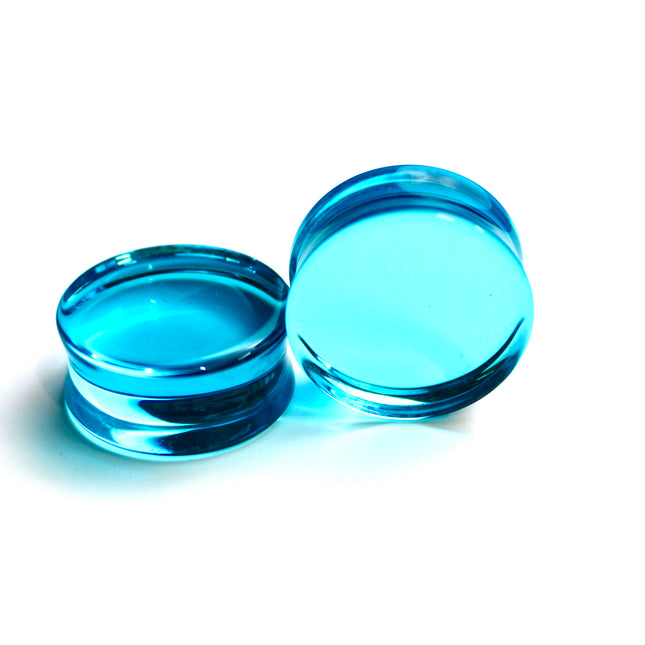 Aqua Blue Glass Double Flare Plugs 6mm-44mm