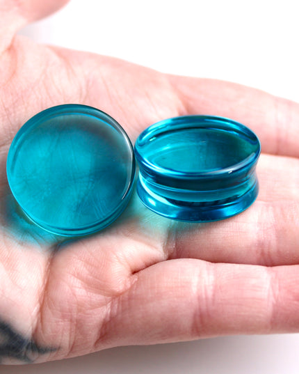 Aqua Blue Glass Double Flares for Gauged Ears 6mm-44mm