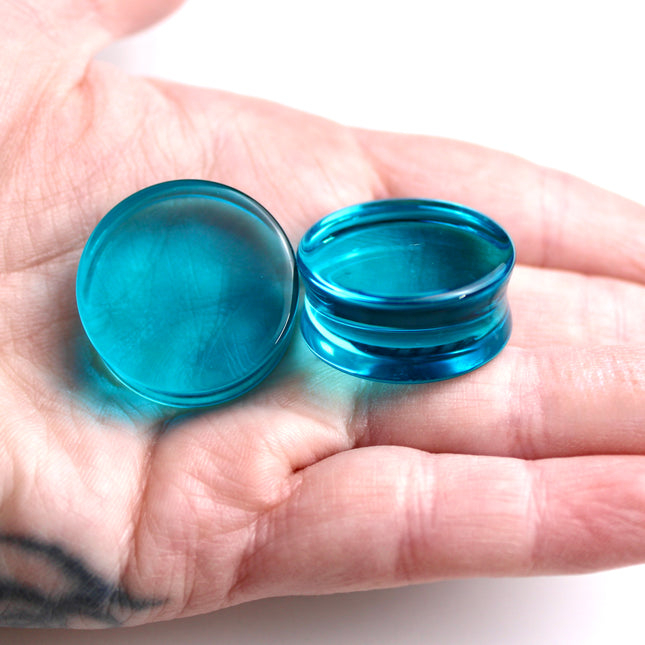 Aqua Blue Glass Double Flare Plugs 6mm-44mm