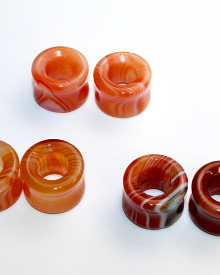 Carnelian Agate Striped Red and Orange Stone Tunnel Plugs 