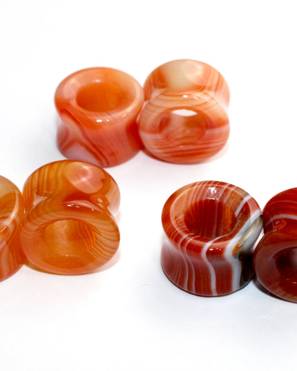 Carnelian Agate Striped Red and Orange Stone Tunnel Plugs 