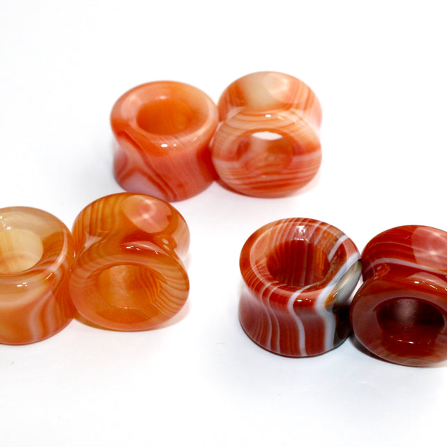 Carnelian Agate Striped Red and Orange Stone Tunnel Plugs 