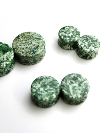 Qinghai Jade (Green Dot Jade) Stone Double Flares for Gauged Ears