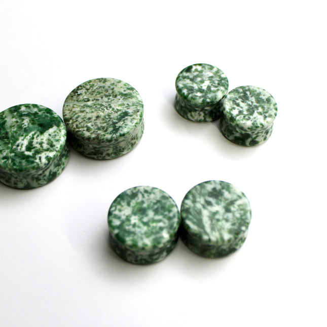 Qinghai Jade (Green Dot Jade) Double Flare Stone Plugs
