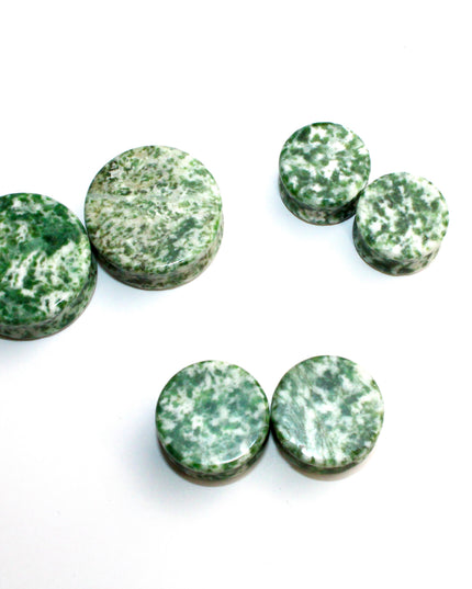 Qinghai Jade (Green Dot Jade) Stone Double Flares for Gauged Ears
