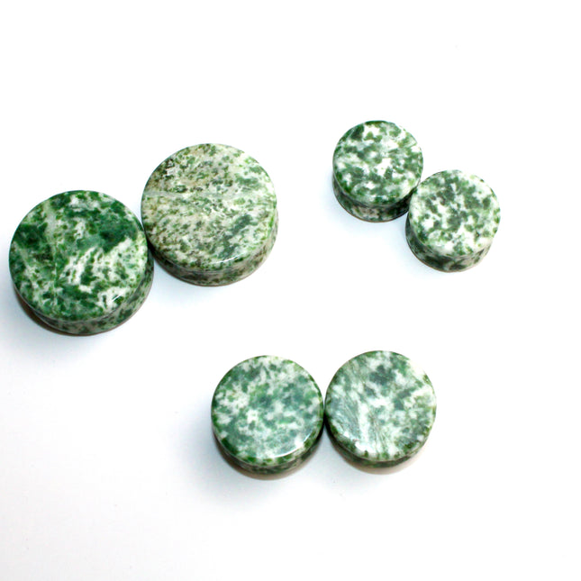 Qinghai Jade (Green Dot Jade) Double Flare Stone Plugs