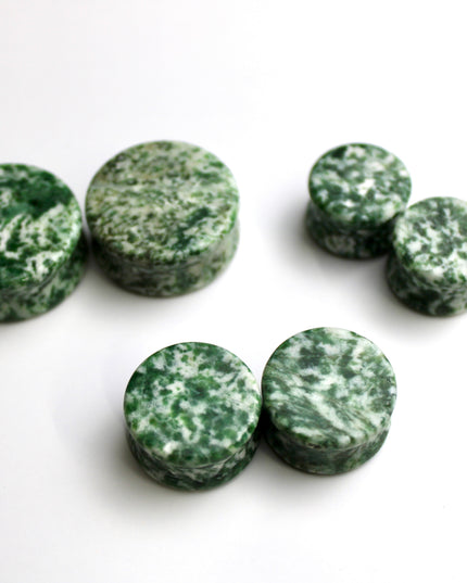 Qinghai Jade (Green Dot Jade) Stone Double Flares for Gauged Ears