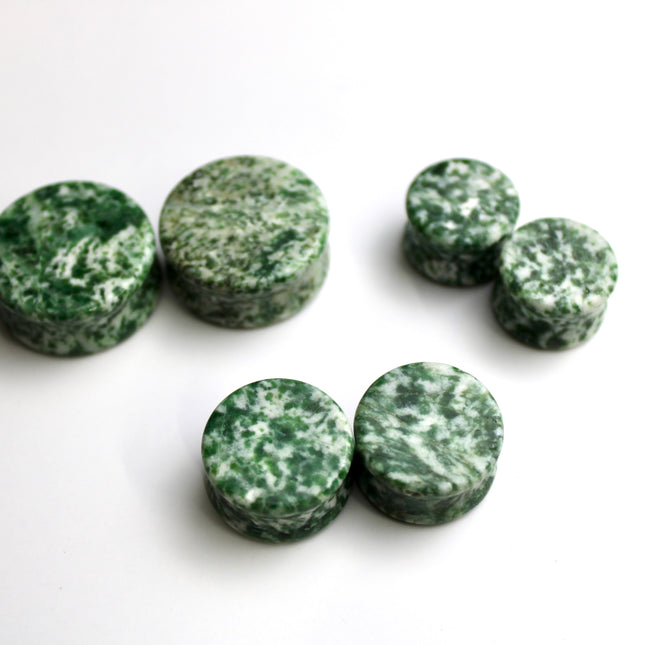 Qinghai Jade (Green Dot Jade) Double Flare Stone Plugs