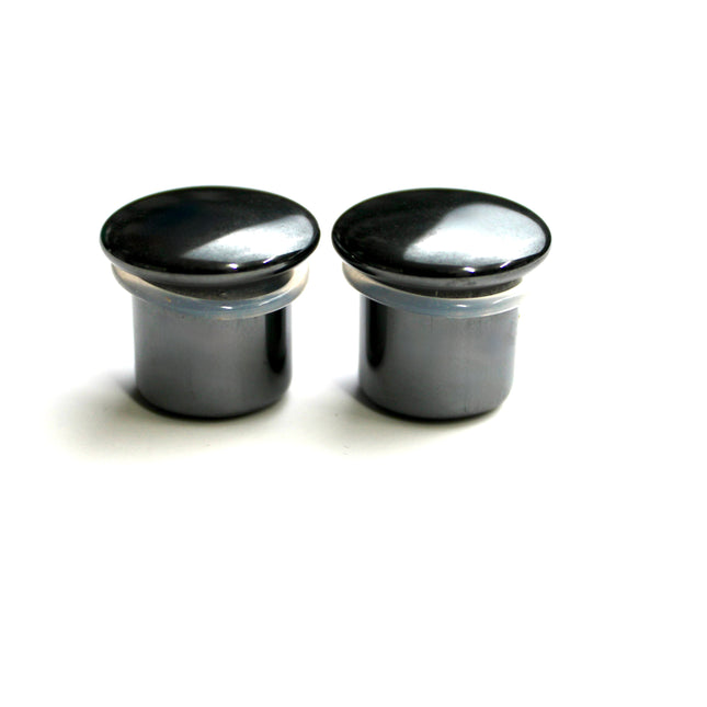 Hematite Single Flare Stone Plugs – Heavy Weighted Natural Silver Color Gauges 3mm-16mm
