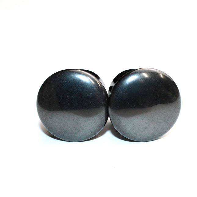 Hematite Single Flare Stone Plugs – Heavy Weighted Natural Silver Color Gauges 3mm-16mm
