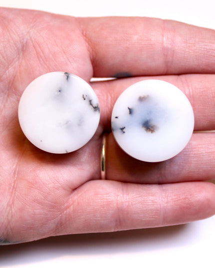 White Dendritic Agate Stone Double Flares for Gauged Ears