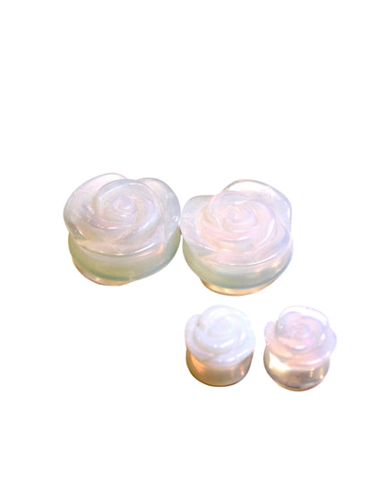 Rose Glass Rainbow Opalite Double Flares for Gauged Ears