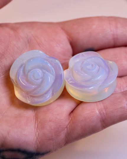 Rose Glass Rainbow Opalite Double Flares for Gauged Ears