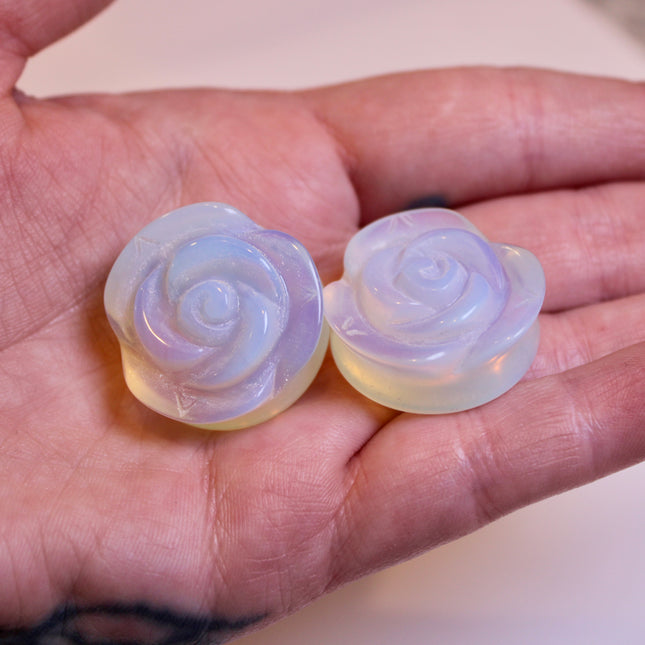 Rose Glass Rainbow Opalite Double Flares for Gauged Ears
