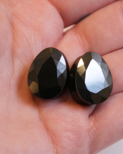 Faceted Hematite Teardrop Plugs 6mm-16mm