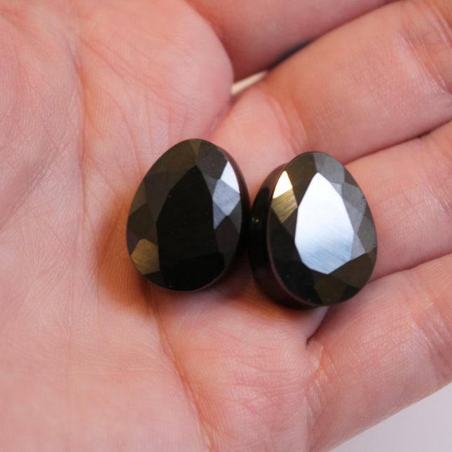 Faceted Hematite Teardrop Plugs 6mm-16mm