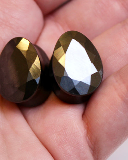 Faceted Hematite Teardrop Plugs 6mm-16mm