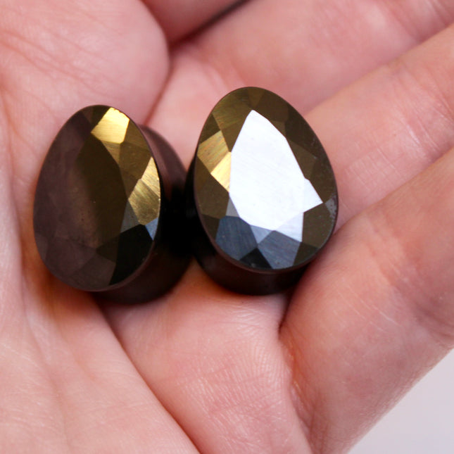 Faceted Hematite Teardrop Plugs 6mm-16mm