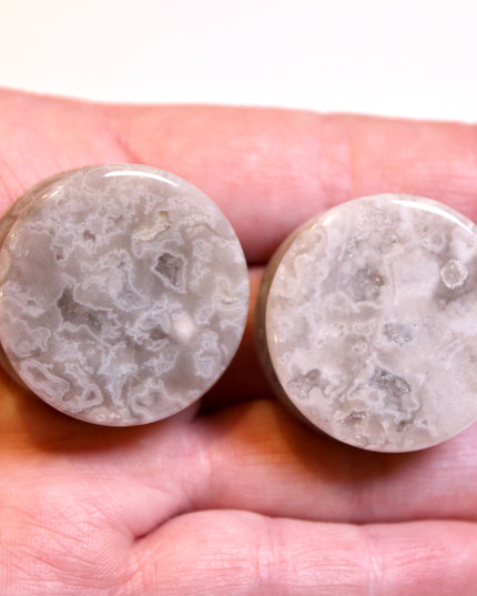 Laguna Crazy Lace Agate with Quartz Druzy Double Flare Plugs – Natural Stone Gauges (Pair)