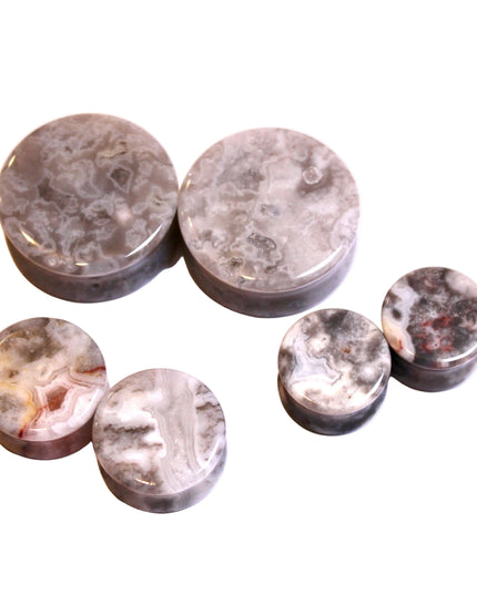 Laguna Crazy Lace Agate with Quartz Druzy Double Flare Plugs – Natural Stone Gauges (Pair)

