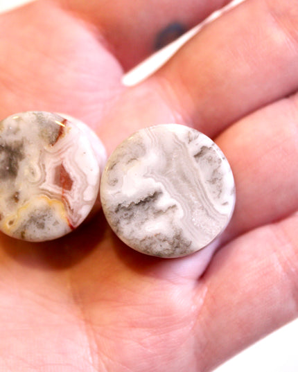 Laguna Crazy Lace Agate with Quartz Druzy Double Flare Plugs – Natural Stone Gauges (Pair)