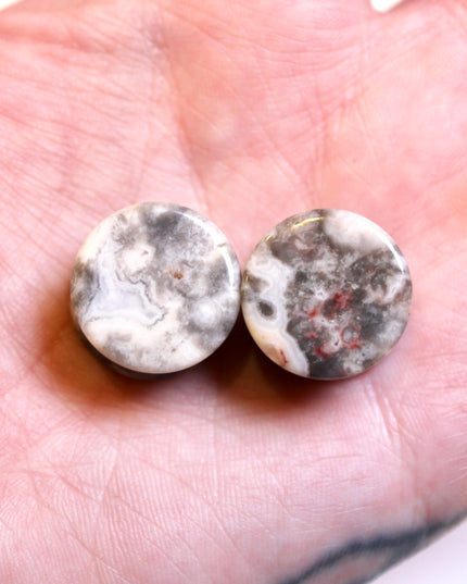 Laguna Crazy Lace Agate with Quartz Druzy Double Flare Plugs – Natural Stone Gauges (Pair)