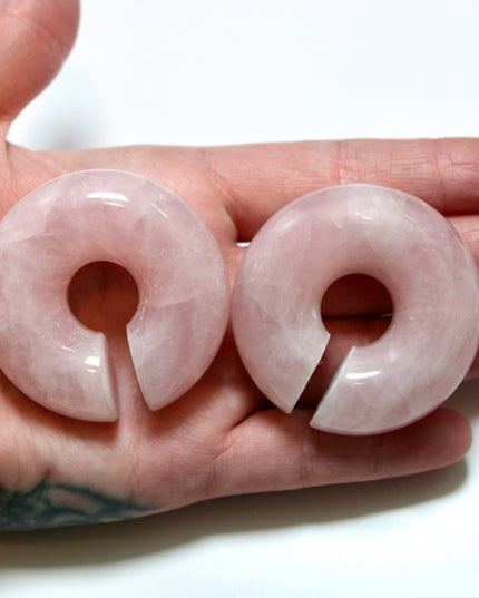 Rose Quartz Hoop Gauges Stone