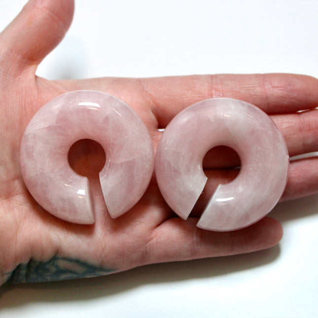 Rose Quartz Hoop Gauges Stone