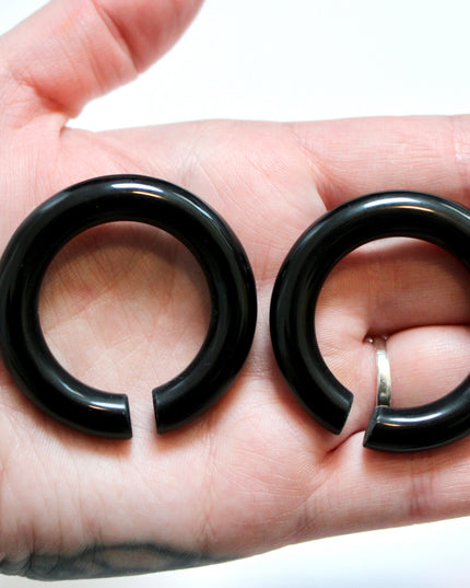 Obsidian Black Hoops – Pair of Polished Stone Ear Weights for Stretched Ears