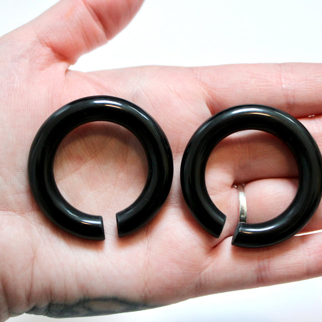 Obsidian Black Hoops – Pair of Polished Stone Ear Weights for Stretched Ears