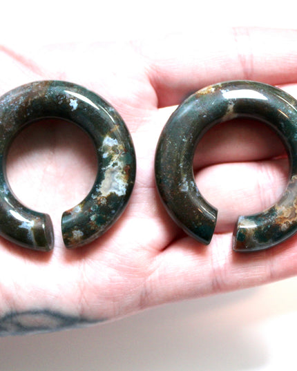 Moss Agate Hoops – Pair of Polished Stone Ear Weights for Stretched Ears