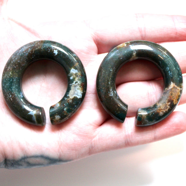 Moss Agate Hoops – Pair of Polished Stone Ear Weights for Stretched Ears