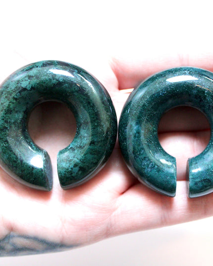 Moss Agate Hoops – Pair of Polished Stone Ear Weights for Stretched Ears