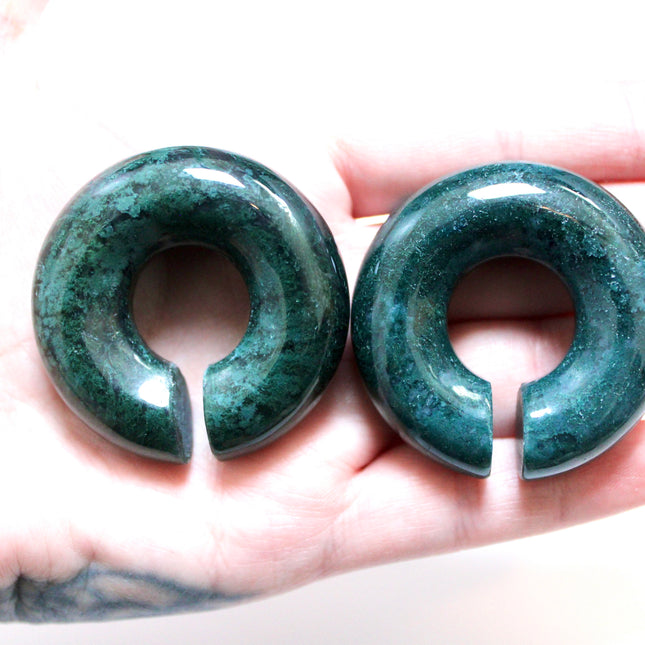 Moss Agate Hoops – Pair of Polished Stone Ear Weights for Stretched Ears