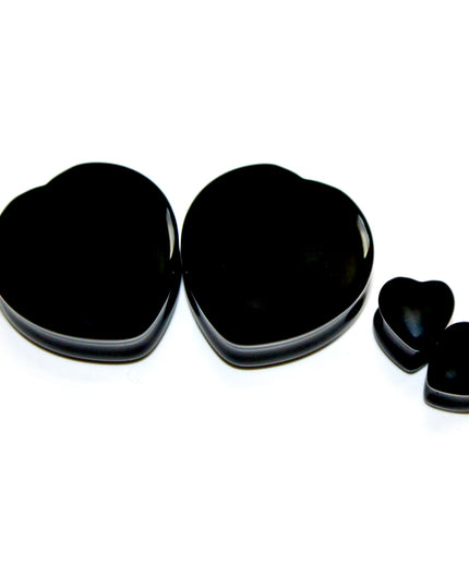 Obsidian Stone Black Double Flare Hearts for Gauged Ears