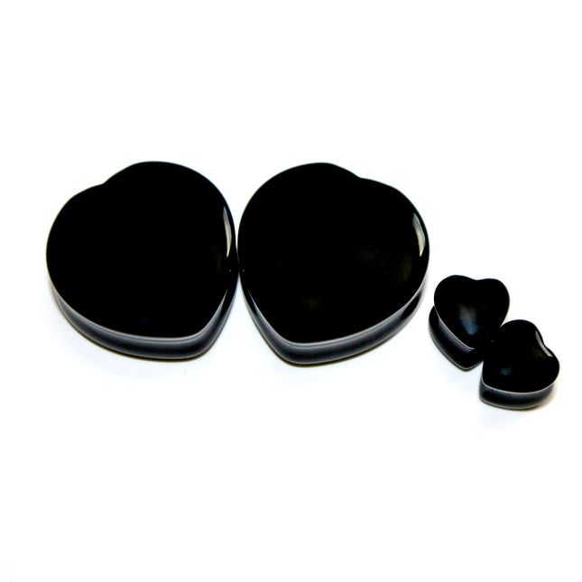 Obsidian Stone Black Double Flare Hearts for Gauged Ears