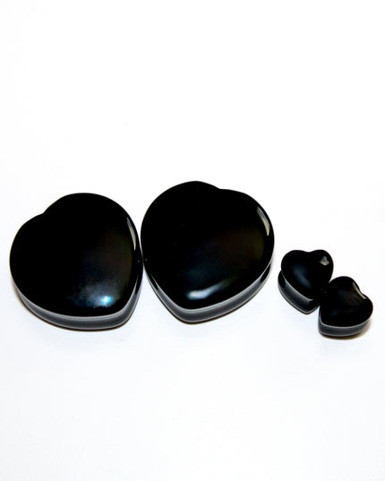 Obsidian Stone Black Double Flare Hearts for Gauged Ears