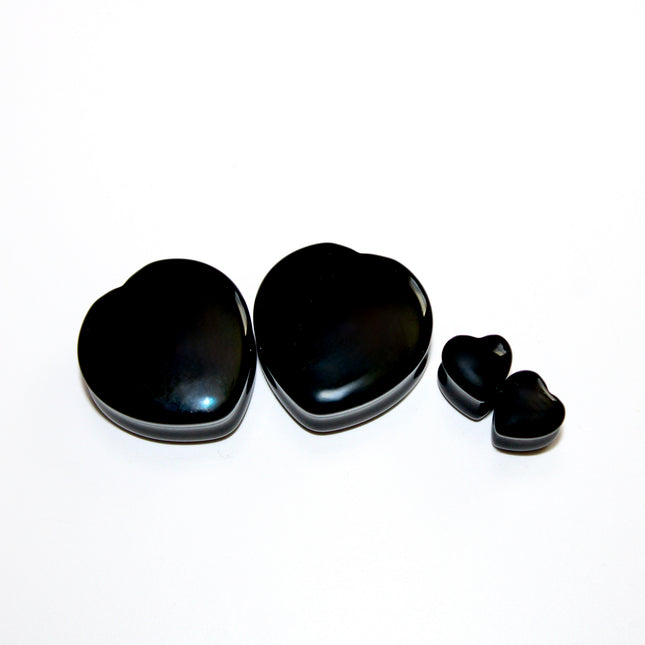 Obsidian Stone Black Double Flare Hearts for Gauged Ears