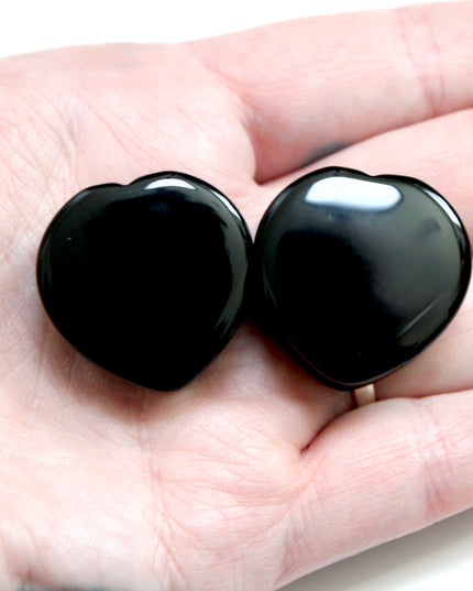 Obsidian Stone Black Double Flare Hearts for Gauged Ears
