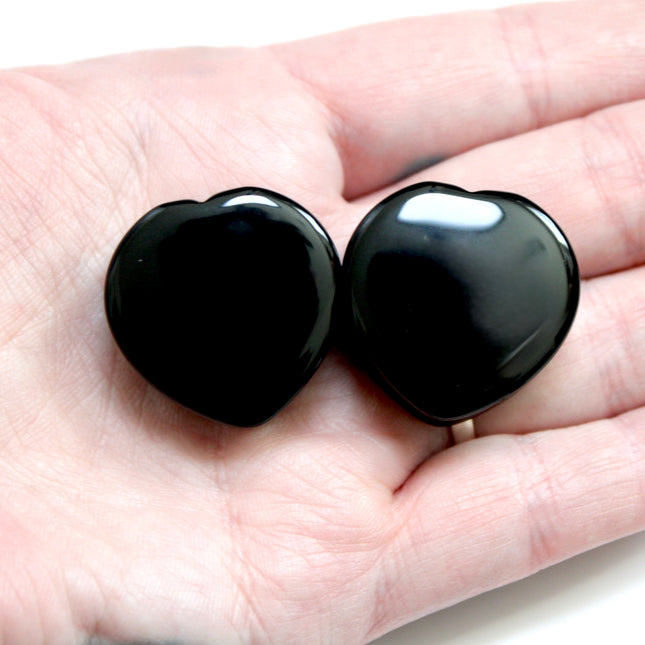Obsidian Stone Black Double Flare Hearts for Gauged Ears